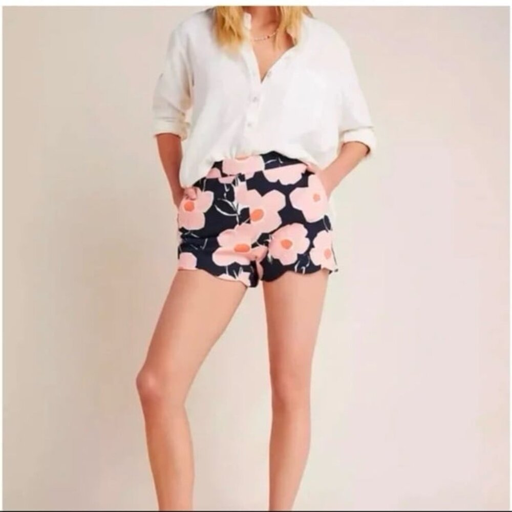 Anthropologie Floral Georgie Scallop Shorts